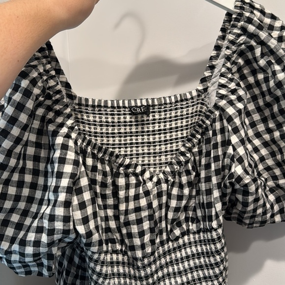 new J.Crew size XL black and white gingham, puffy sleeve maxi dress stretch - Picture 2 of 6